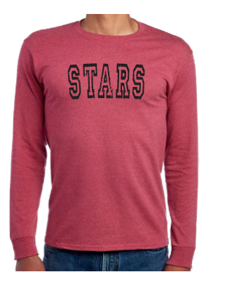 Black Distressed Curved Stars Long Sleeve Tshirt