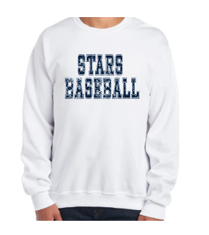 Distressed Navy Text Stars Baseball Crewneck