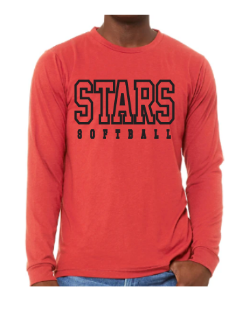 Stars Softball Black Print Long Sleeve Tshirt